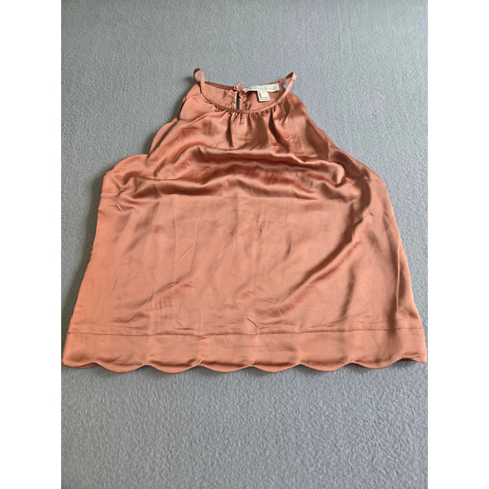 Monteau Los Angeles Halter Blouse Womens S Rust Satin Scalloped Hem High‎ Neck